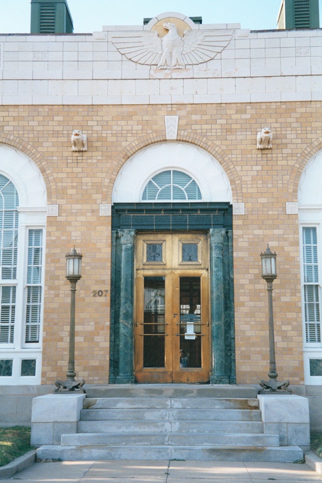 The old post-office was built like a battleship and is now used by the school district. The new post office, like the new library, was a hug