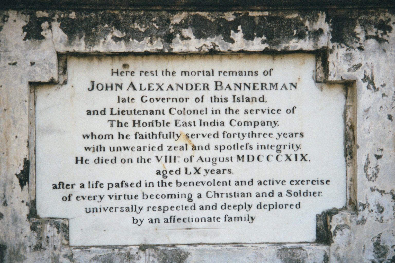 Nearby is the tombstone of the first governor, who coincidentally died the year Singapore was created. Penang remained part of India until 1