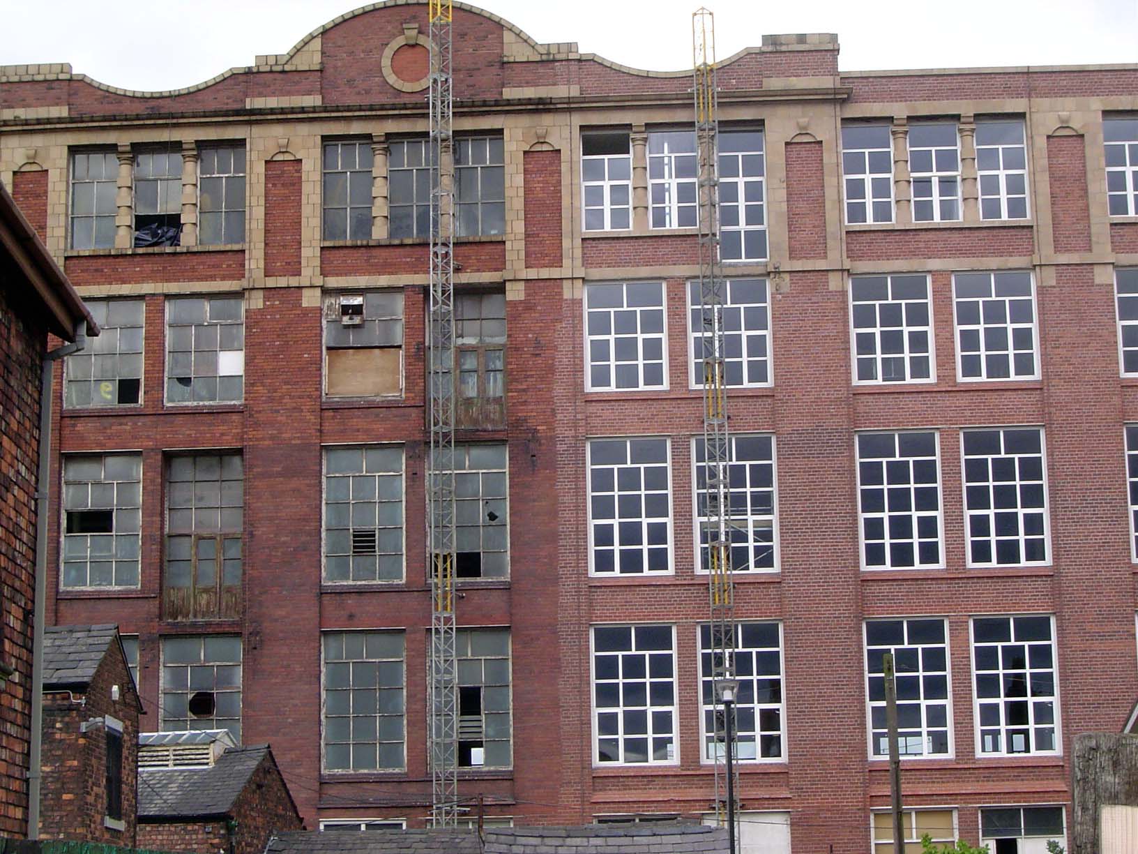 Off to one side, the Council Building, a one-time textile mill. You can see from the state of the windows the ongoing restoration work. You