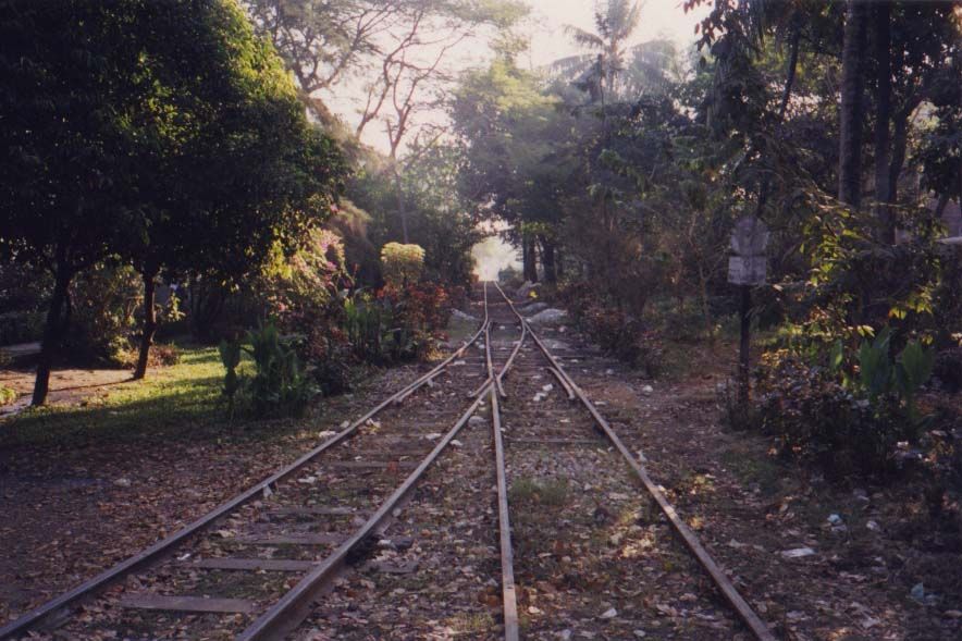 Railroad tracks run along the waterfront, known as the Strand. The tracks are a spur line: the city's main station lies four superblocks to
