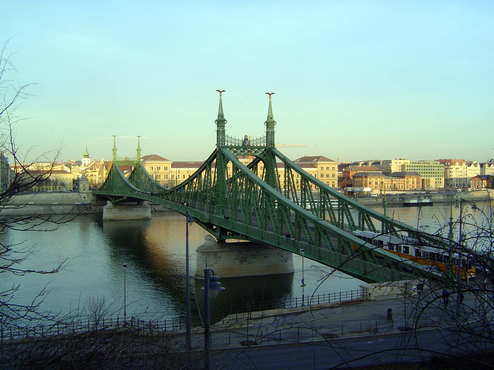 A close-up of the Liberty Szabadsag Bridge, opened in 1896 by Franz Joseph and originally named for him. Similarly, the Elizabeth Bridge ups