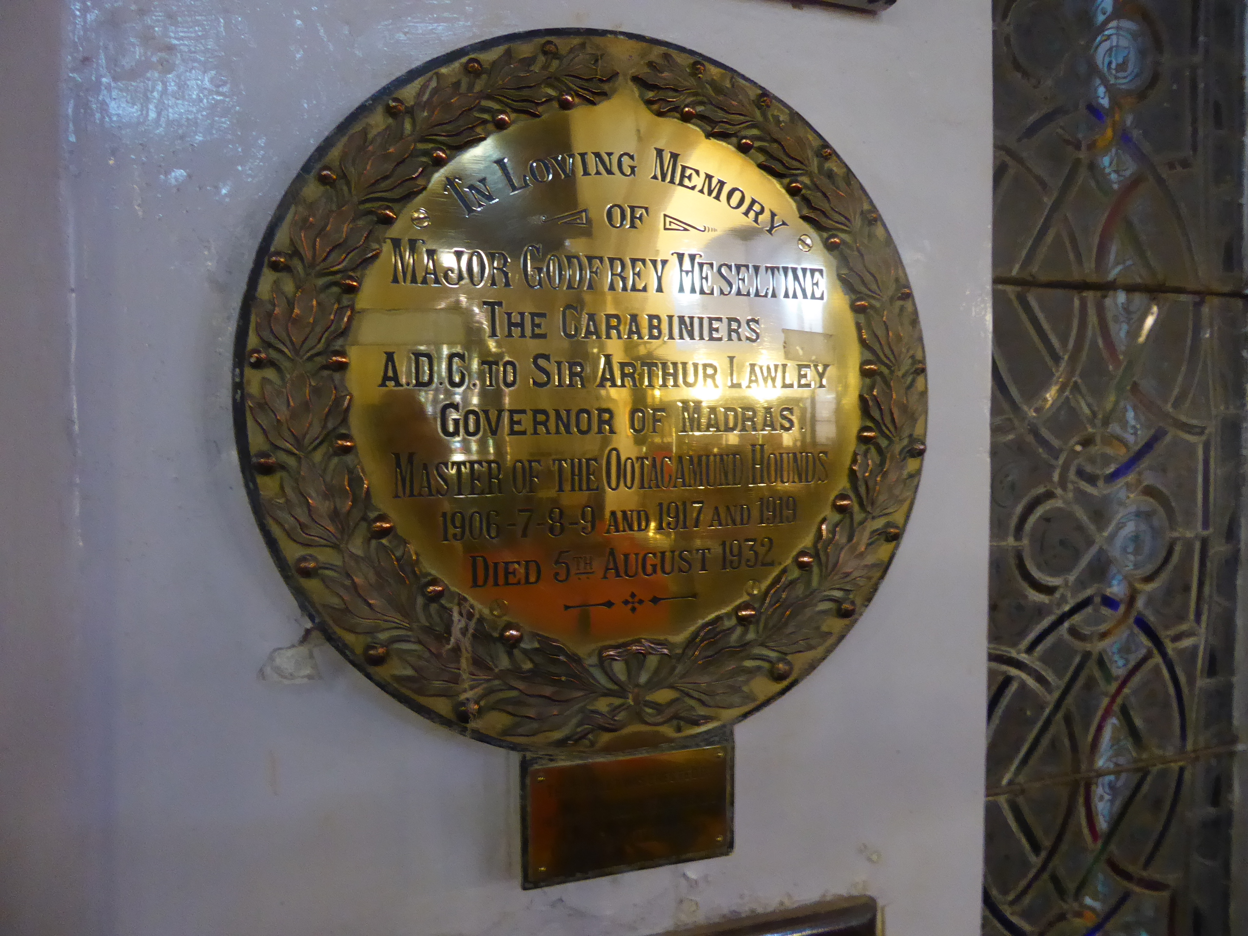 Heseltine was a longtime member of the Ooty Club. We met Lawley when as governor he laid the foundation stone for the Church of the Ascensio