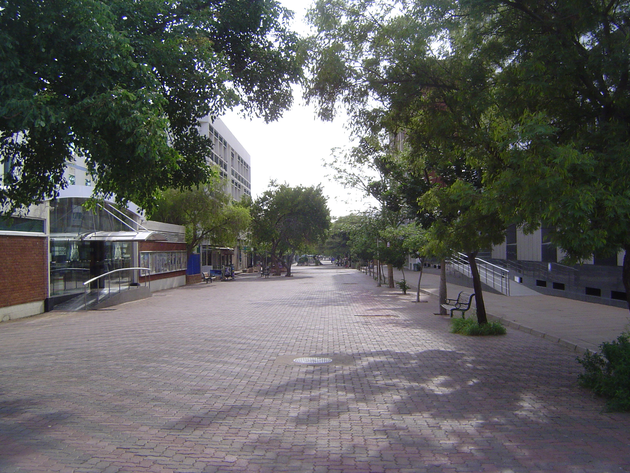 Here's the central mall, reaching out into the residential area. Ghost town? No, just early Sunday.