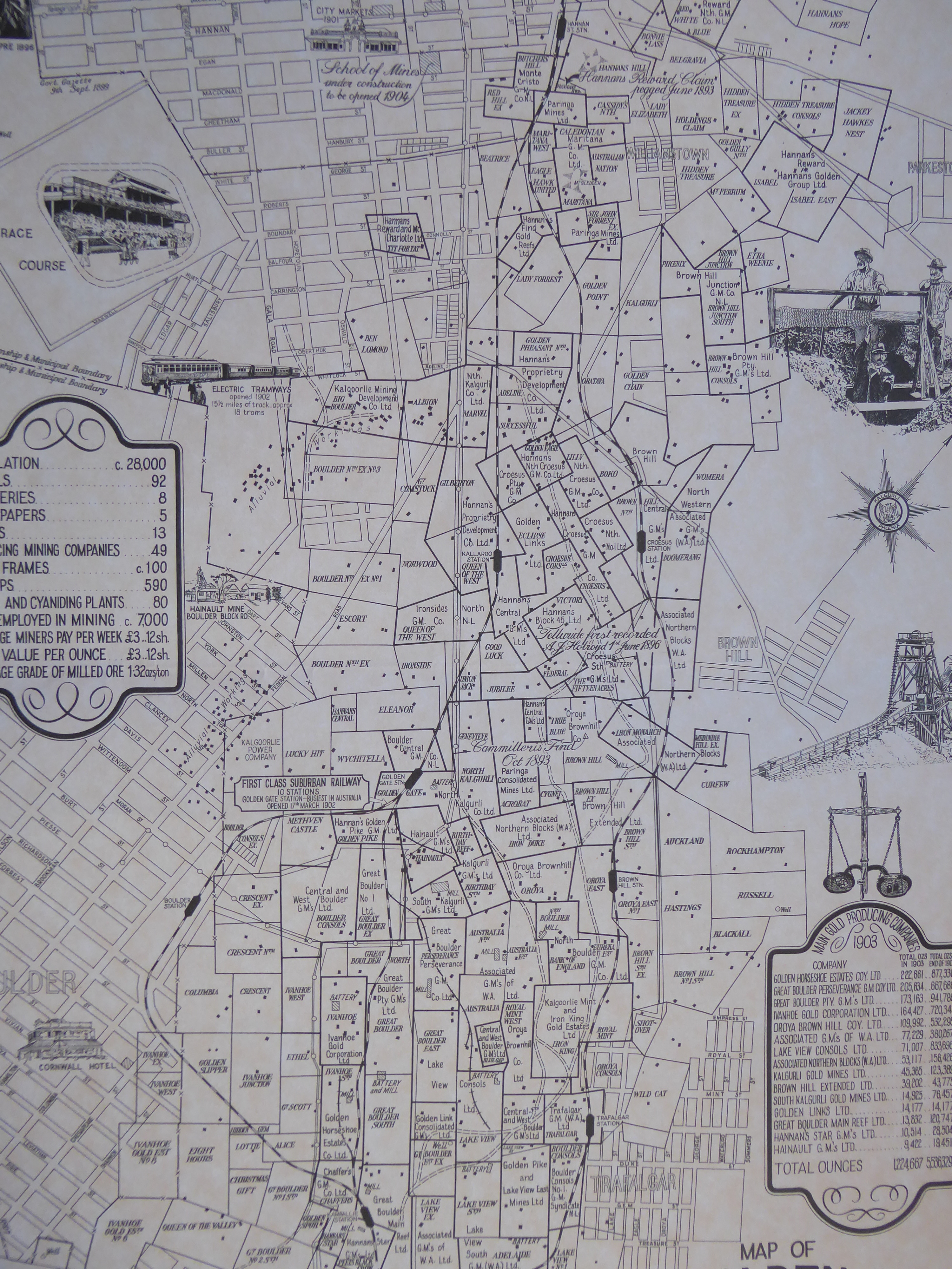 This map from 1903 shows 260 mining claims on which there were 100 headframes operating on 49 mines. Together there were 3,000 kilometers of