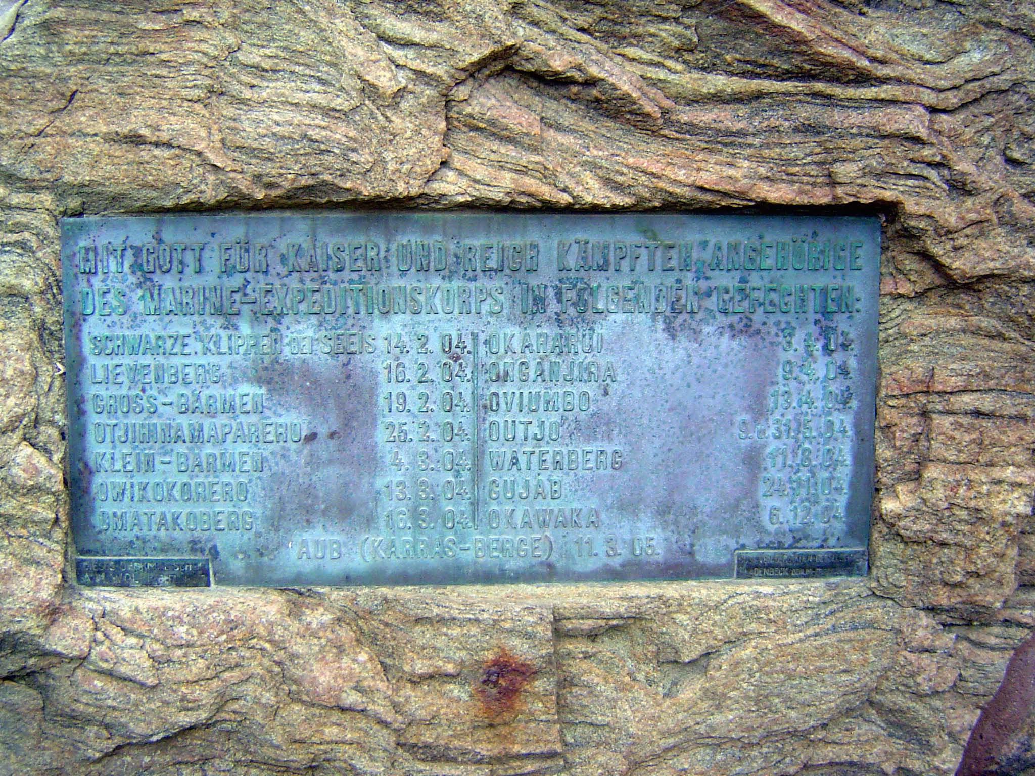 A monument on the spot commemorates the dozen or so battles fought by Germany's Marine Expeditionary Corps "with God for emperor and empire.