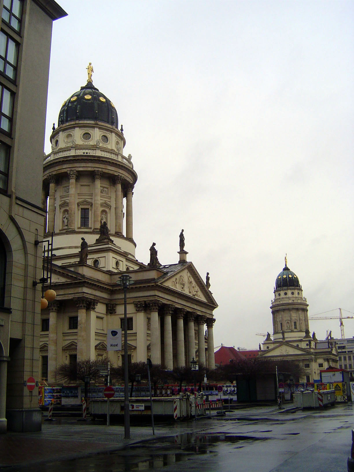 A two-minute walk south of Unter den Linden is a large square, the Gendarmenmarkt, punctuated with matching cathedrals—German and French—fro