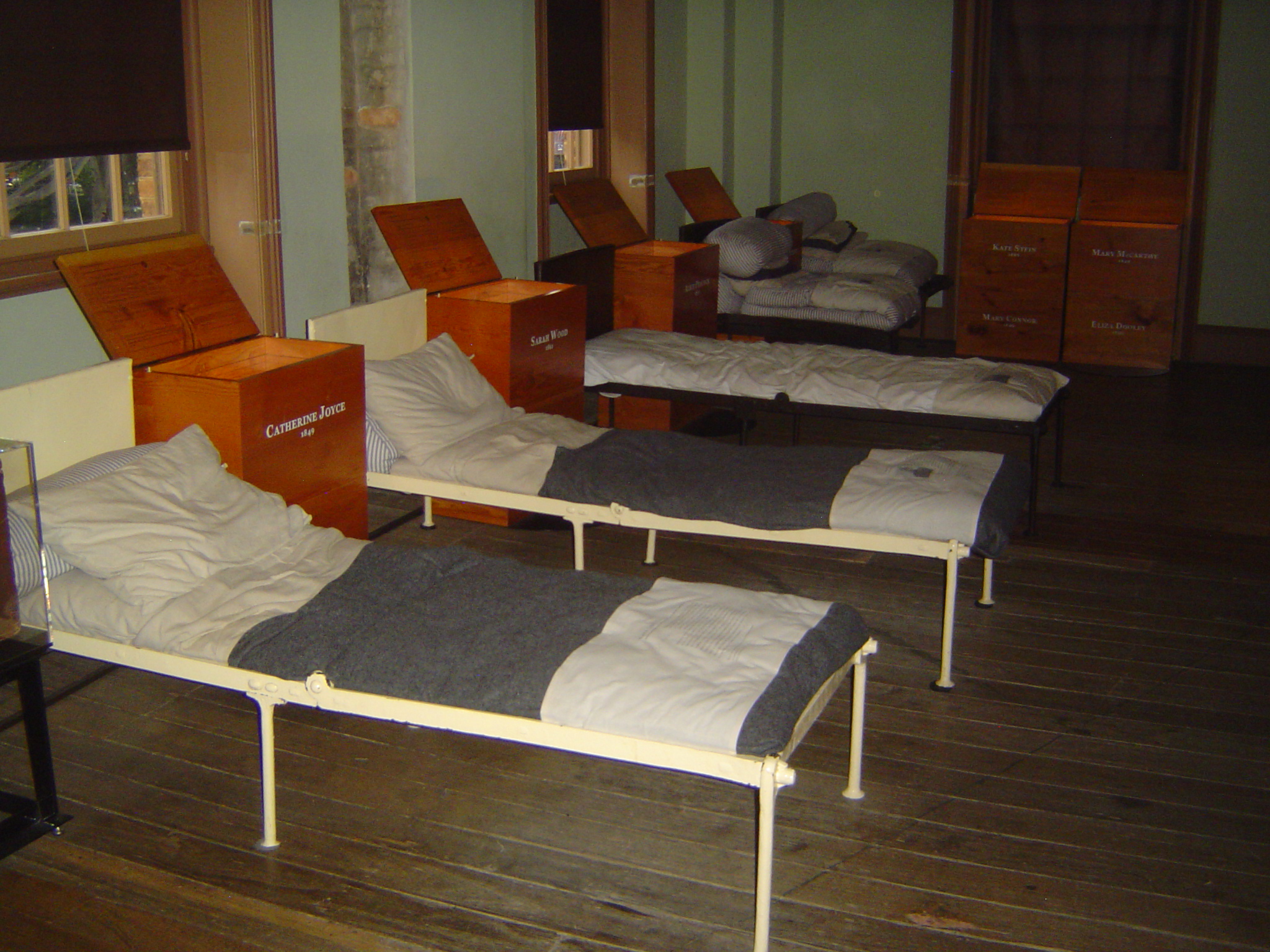 For the next 40 years, until 1886, the building housed Irish immigrant women—some 40,000 all told. This room shows how they lived. In 1862 t