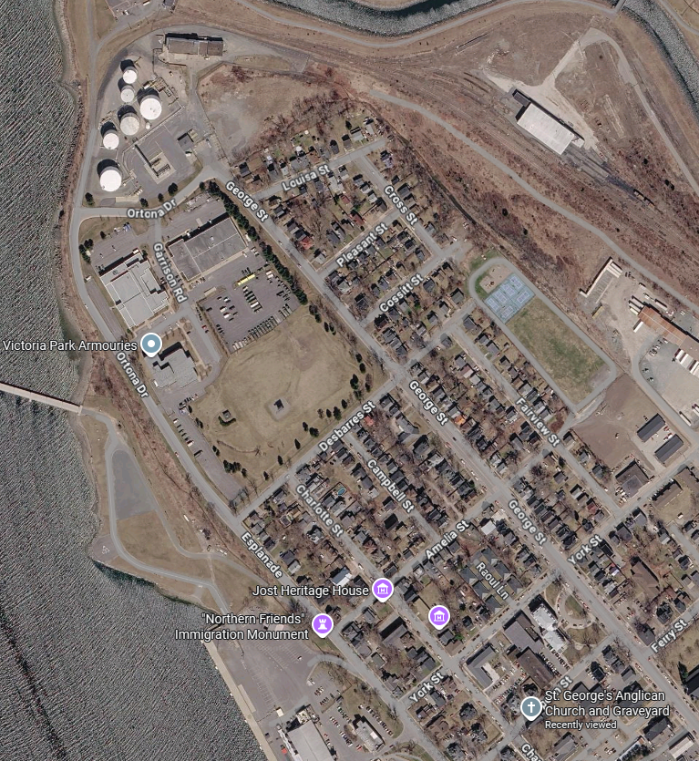 Here's part of the area of the 1795 map.  The military is still at the north end, except for some Imperial Oil storage tanks, but the surrou