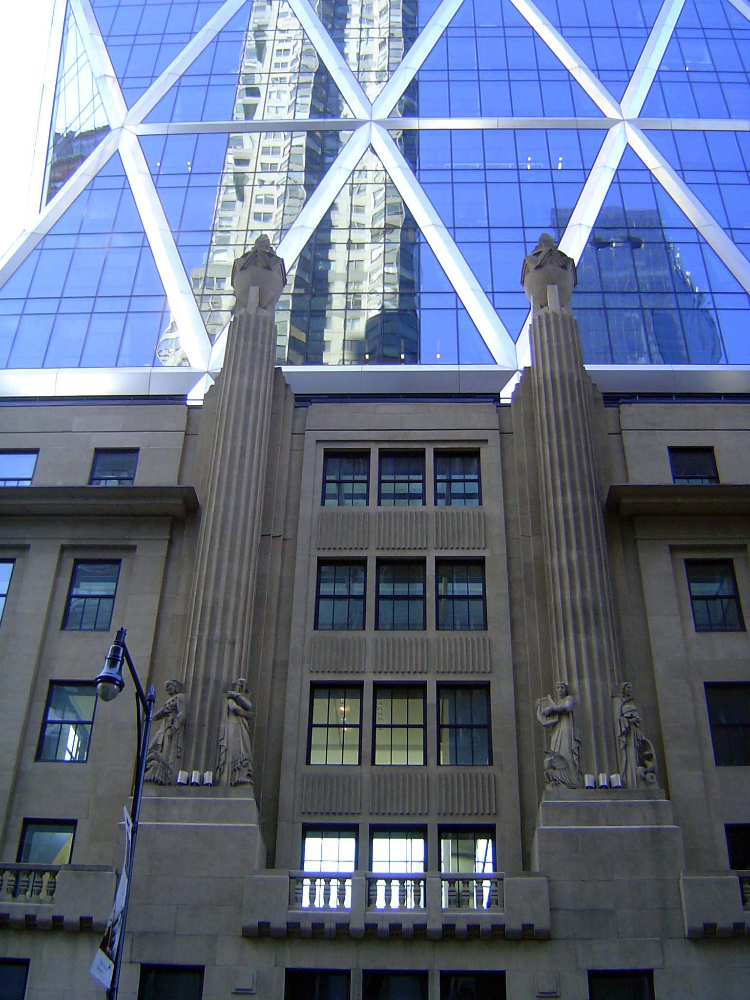 The Hearst Building by Norman Foster rises at 8th Avenue at 57th behind the International Magazine Building of 1928. William Randolph Hearst