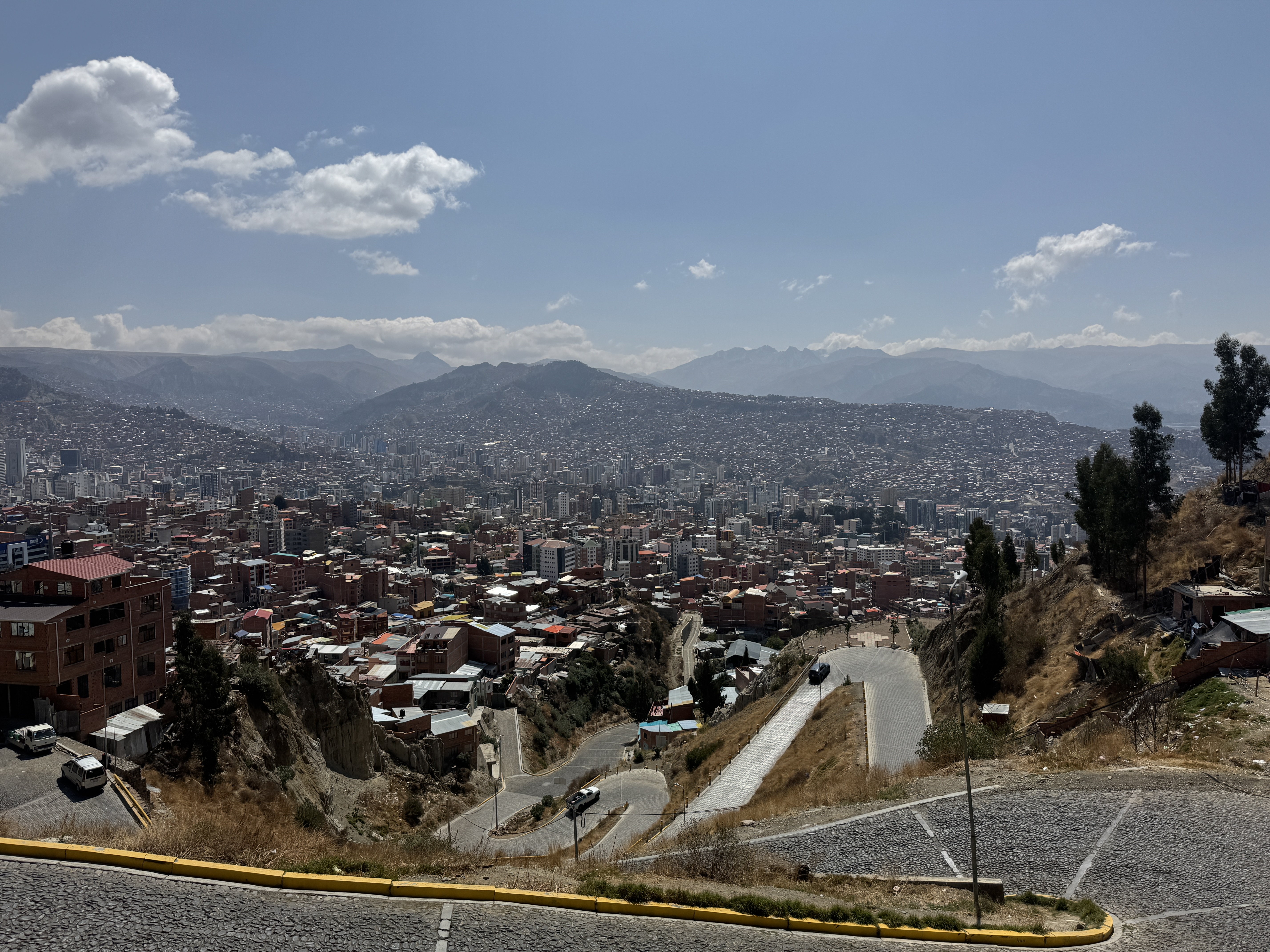 Several switchbacks lie ahead, but there's La Paz in its canyon.  Damnedest place to build a city.  No wonder its population is declining wh