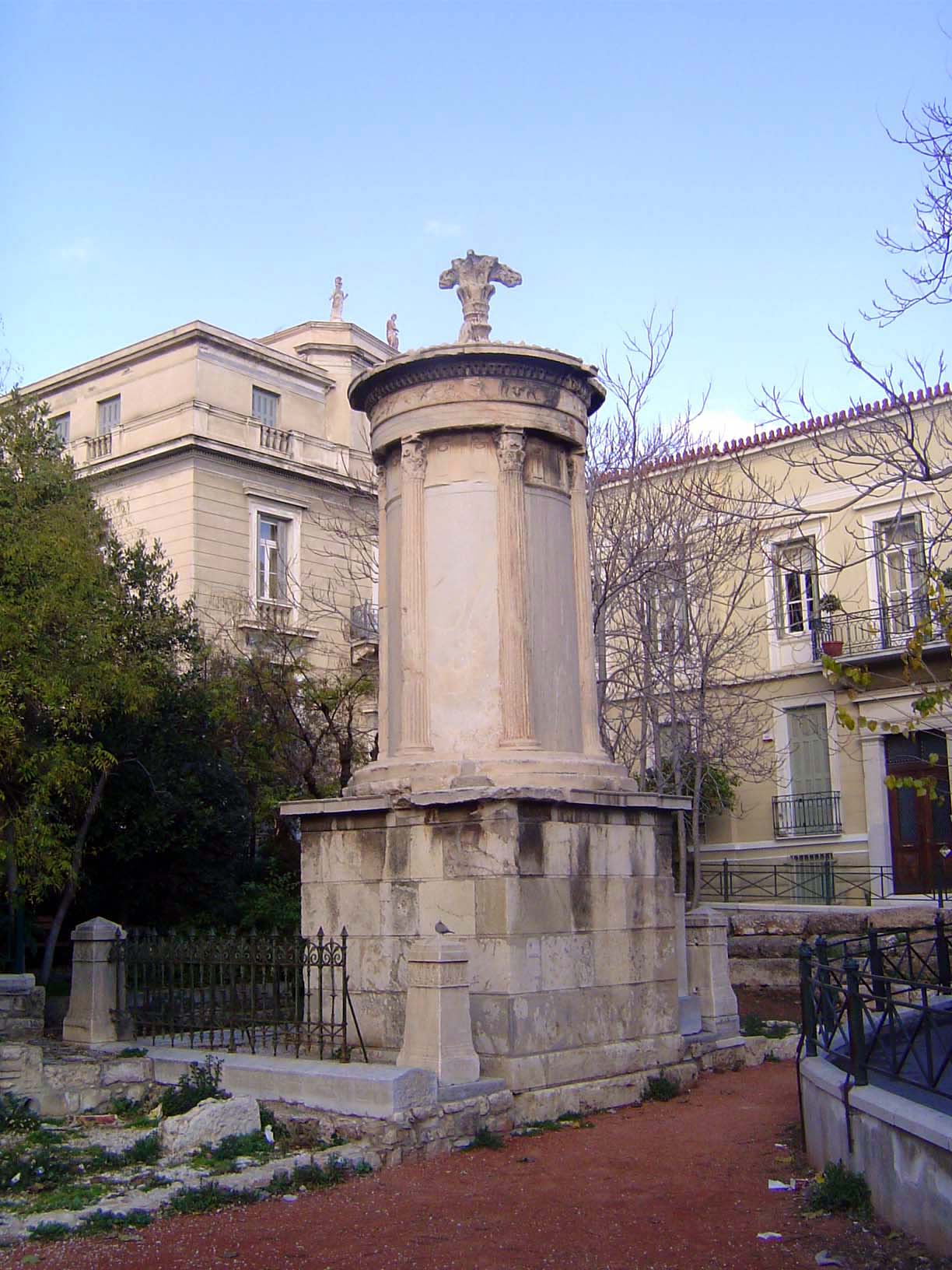 Not far away is the Choragic Monument of Lysicrates, built in 334 B.C. on the Street of Tripods that wrapped around the Acropolis and connec