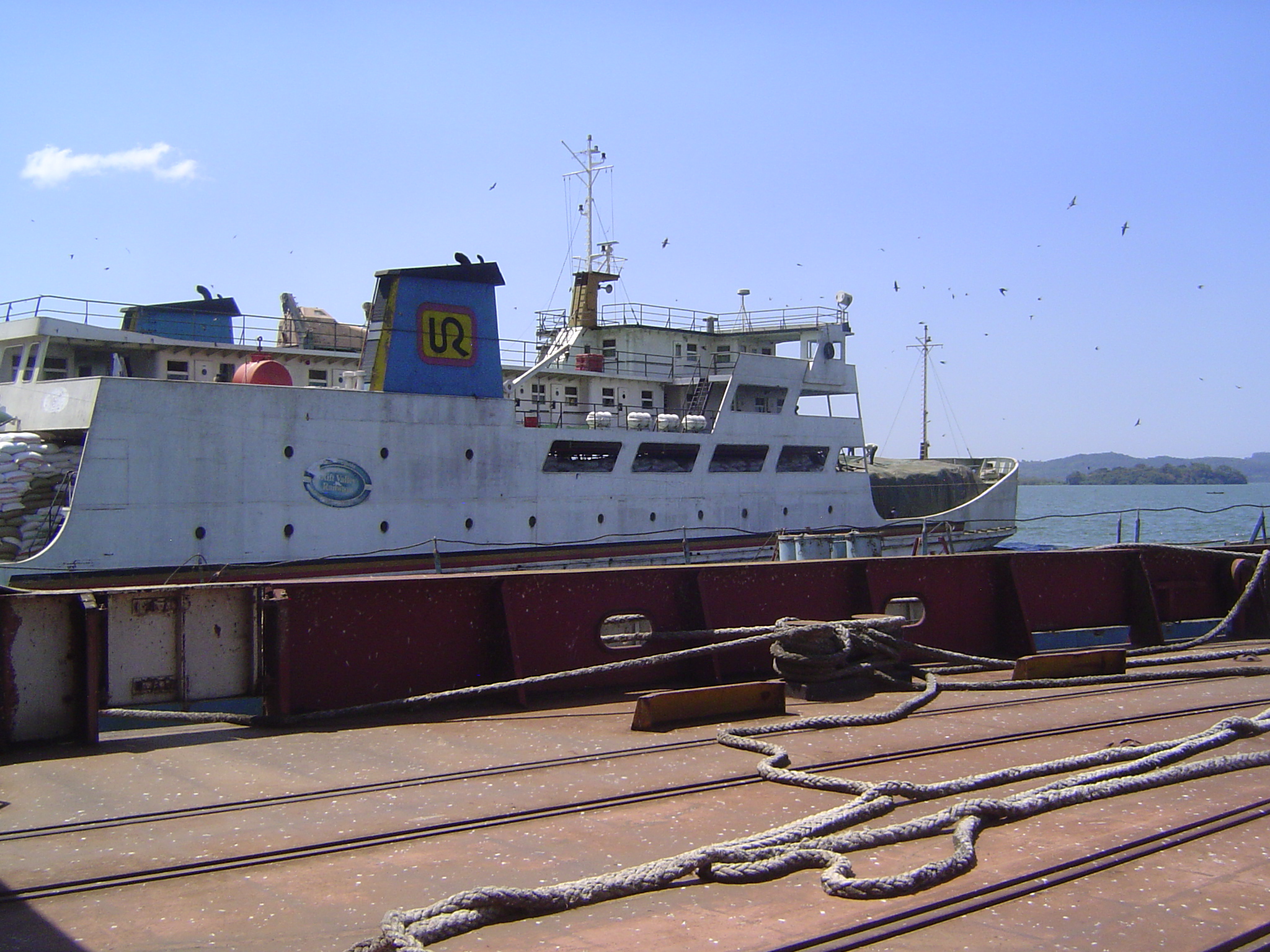 We're looking from the deck of the same ship toward a neighbor that is still in service and is loading up with cottonseed bound for Mwanza,