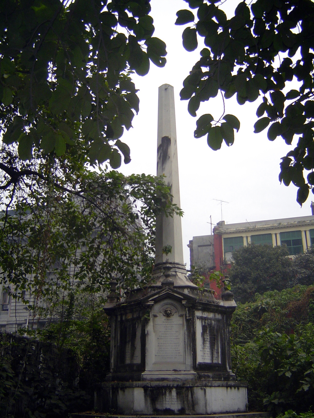 In a corner of St. John's, this monument recalls the Black Hole of Calcutta. The story in brief: British traders—their leader, Job Charnock—