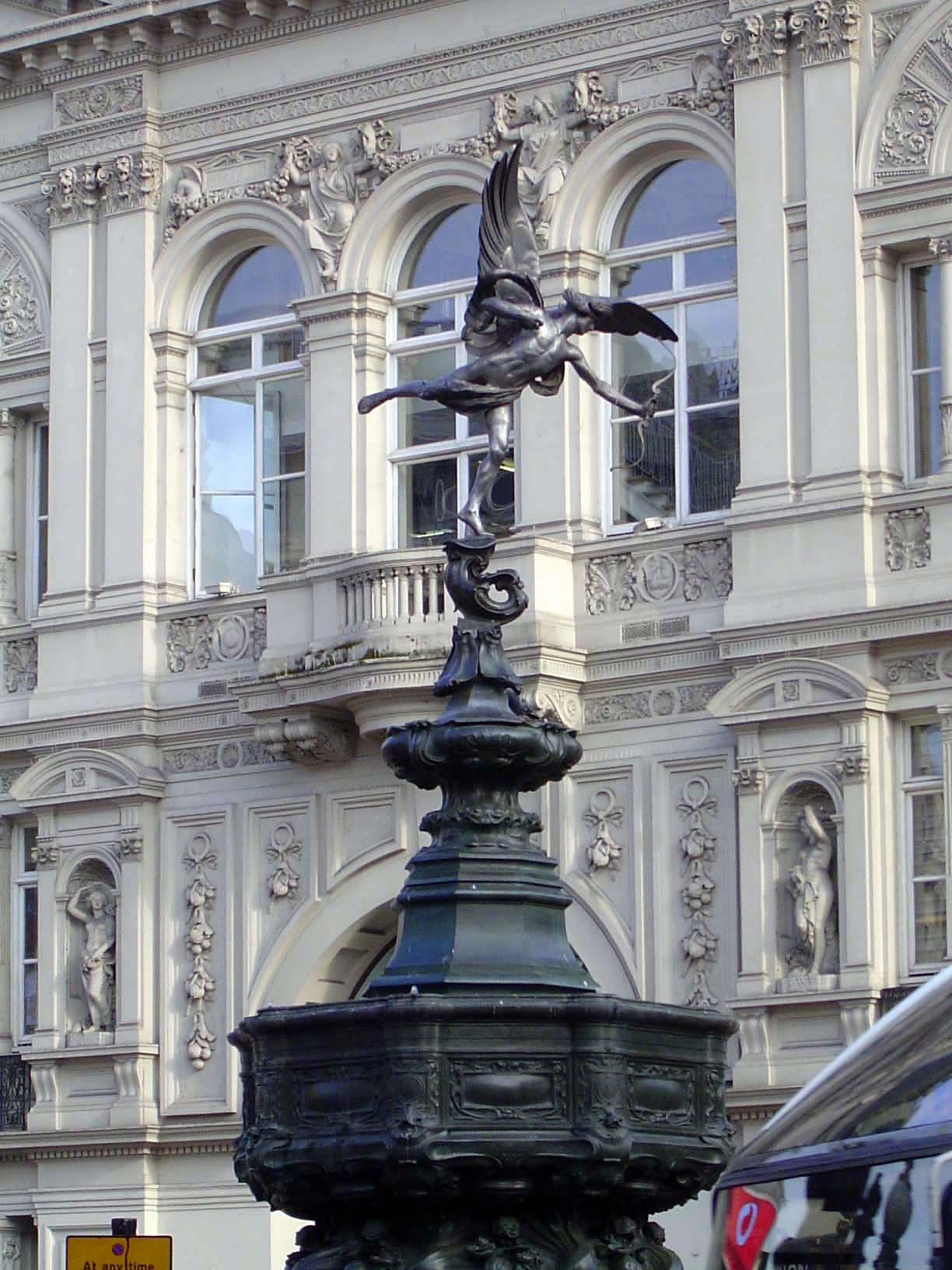 The famous Piccadilly statue called Eros but perhaps more accurately Anteros, selfless love. It dates to 1893 and commemorates the 7th Earl