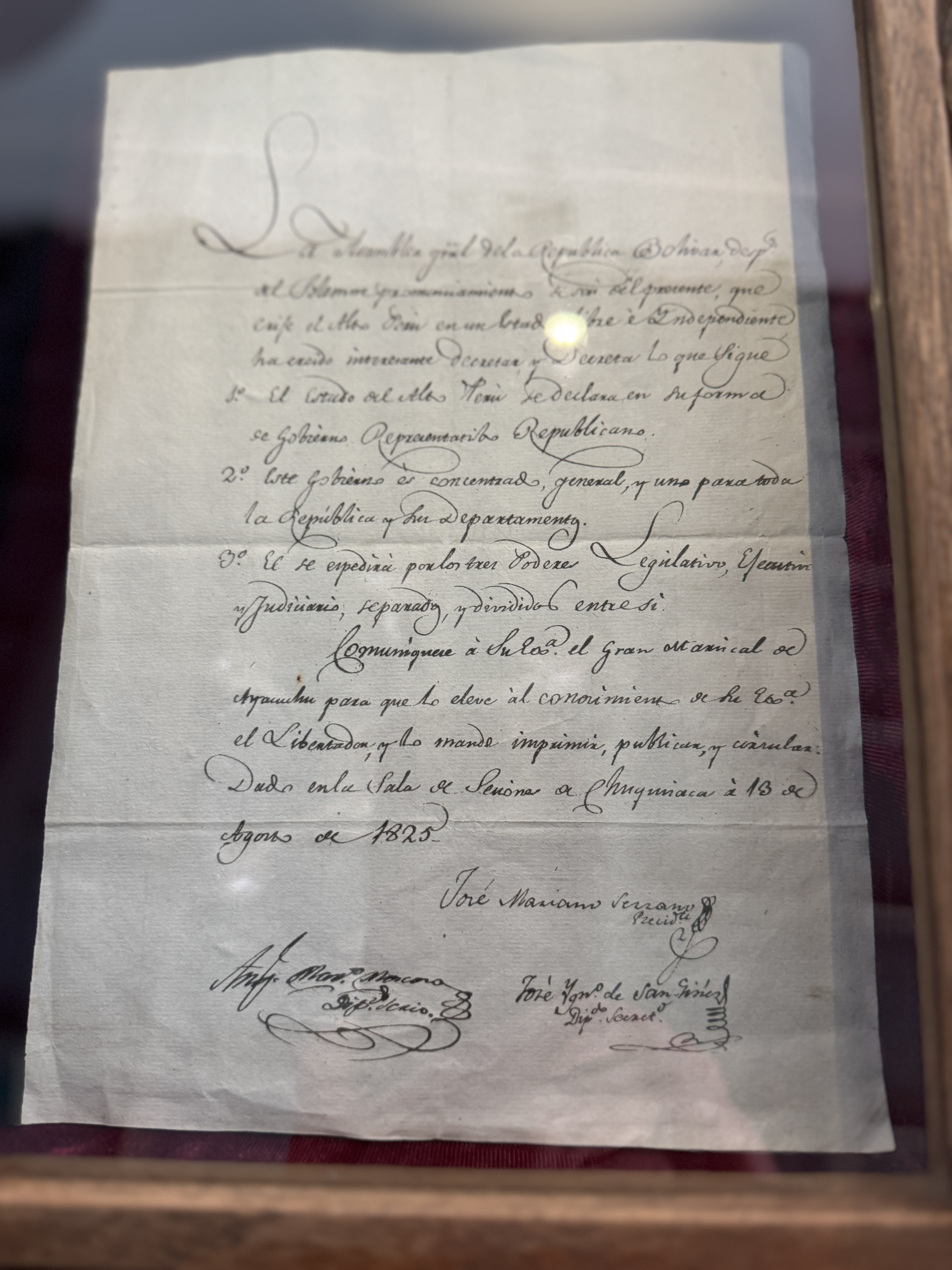 The primary signature is that of José Mariano Serrano, a judge who served as president of the assembly.  Its members pledged their "irrevoca