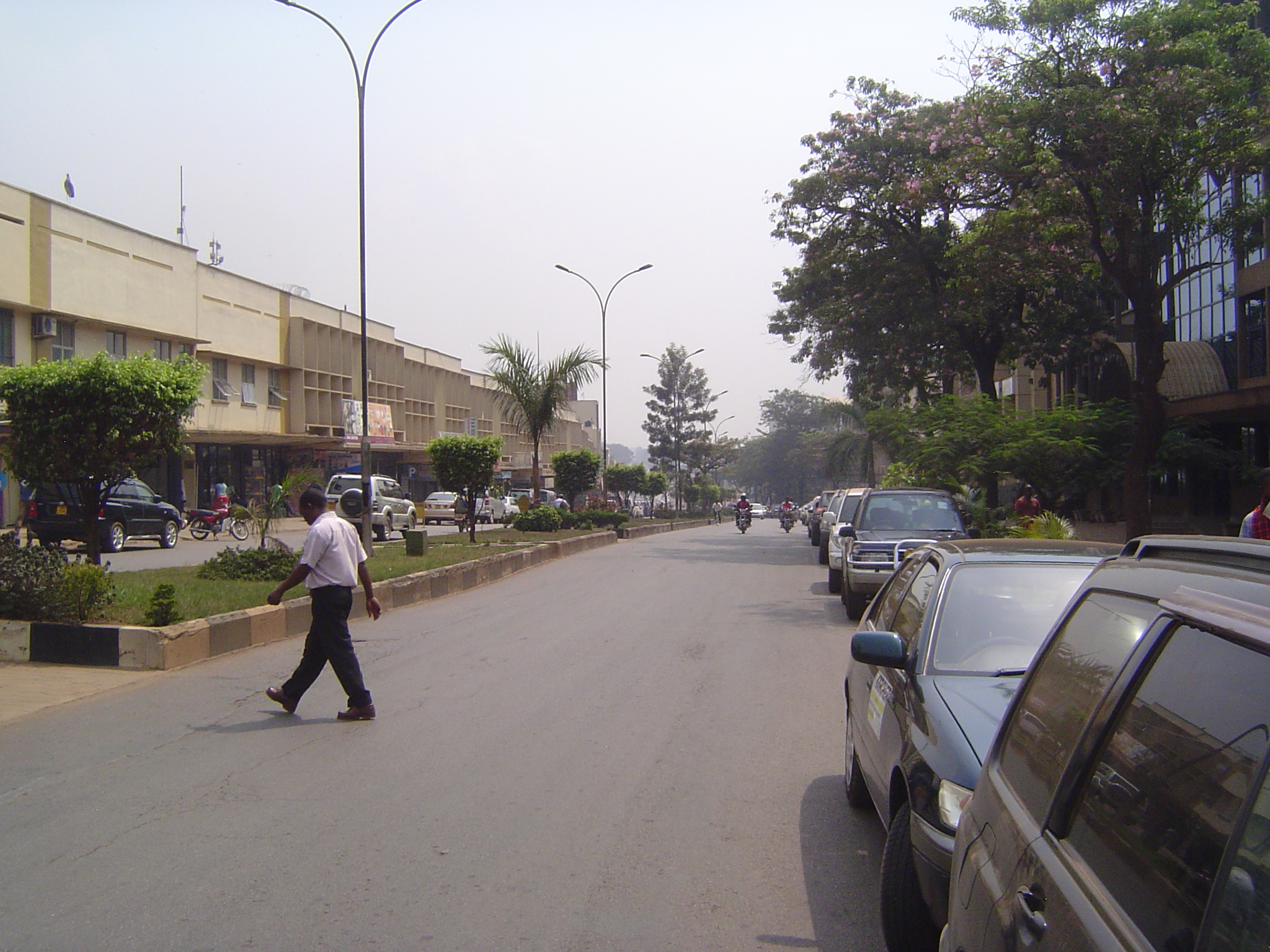The idea survives to the extent of plantings between the traffic lanes, but parking has shifted from the median to the margins.