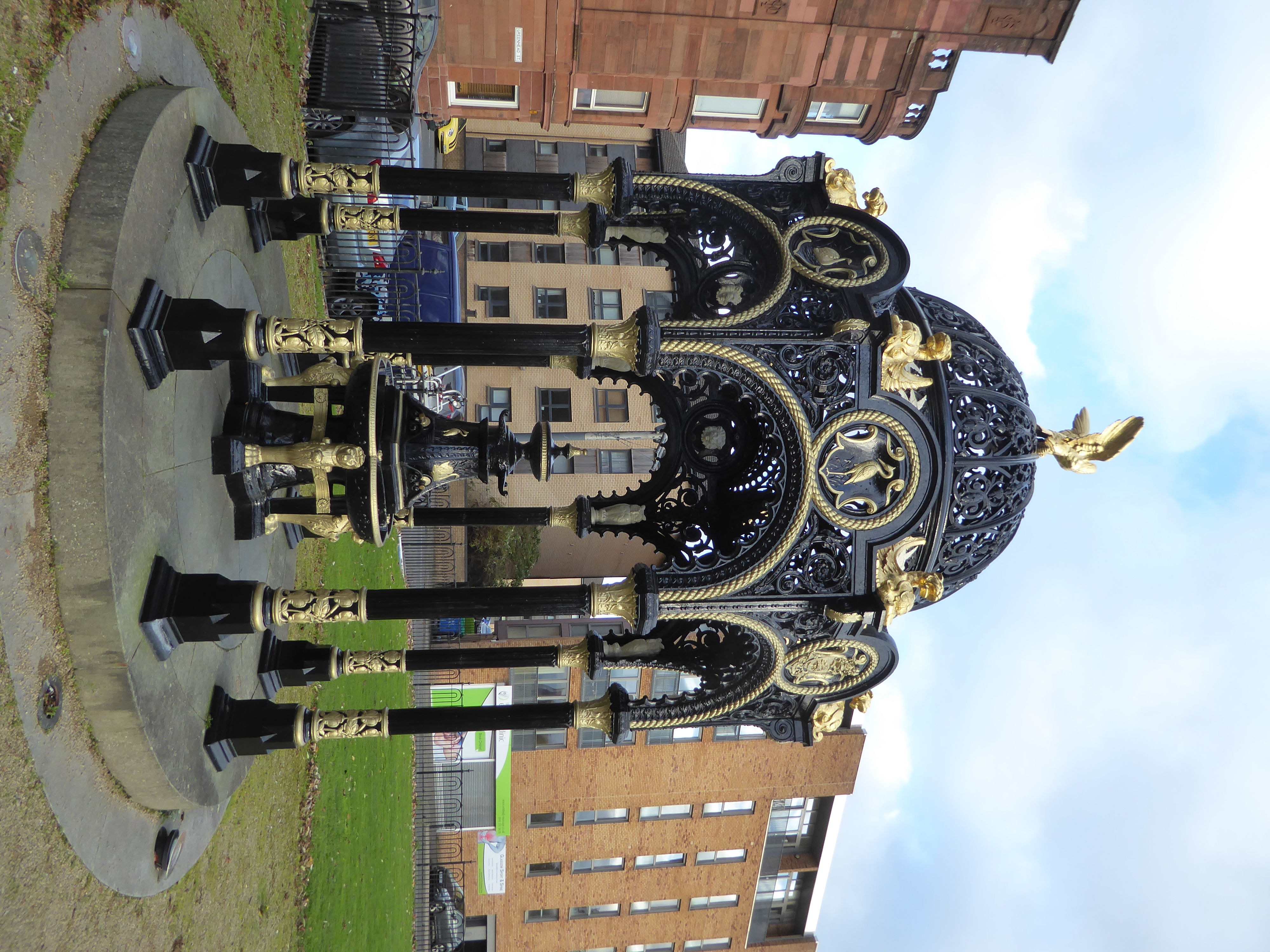Off to one side of the green is this, the James Martin Memorial Fountain, produced in 1894 by our friends at MacFarlane's Saracen Foundry an