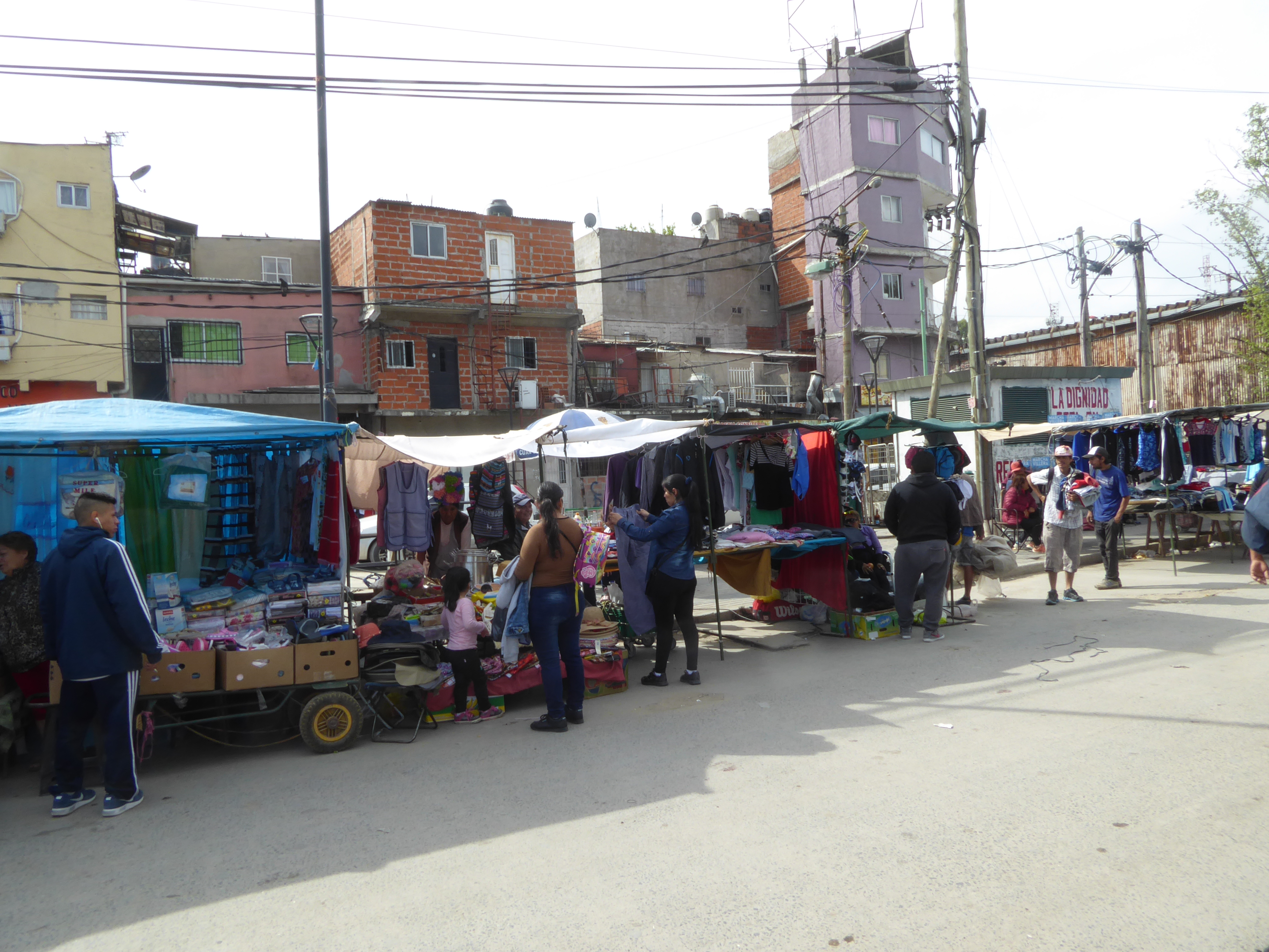 A mobile market set up at one end.