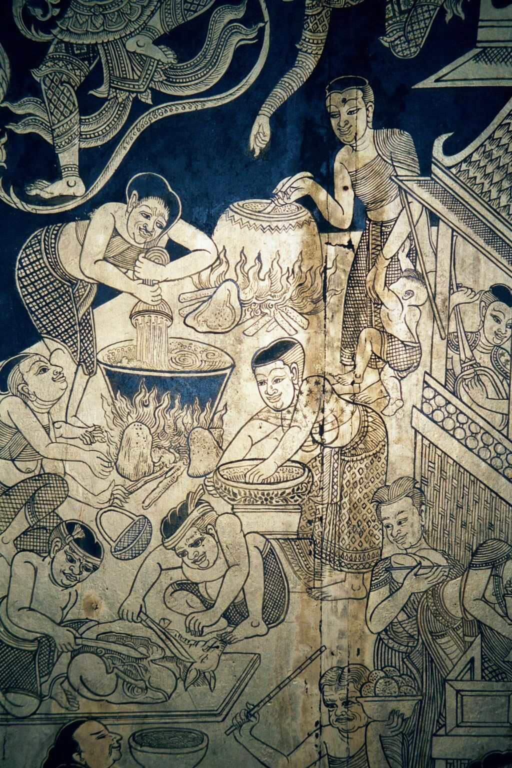 From the same panel, cooks prepare the Buddha's last meal.