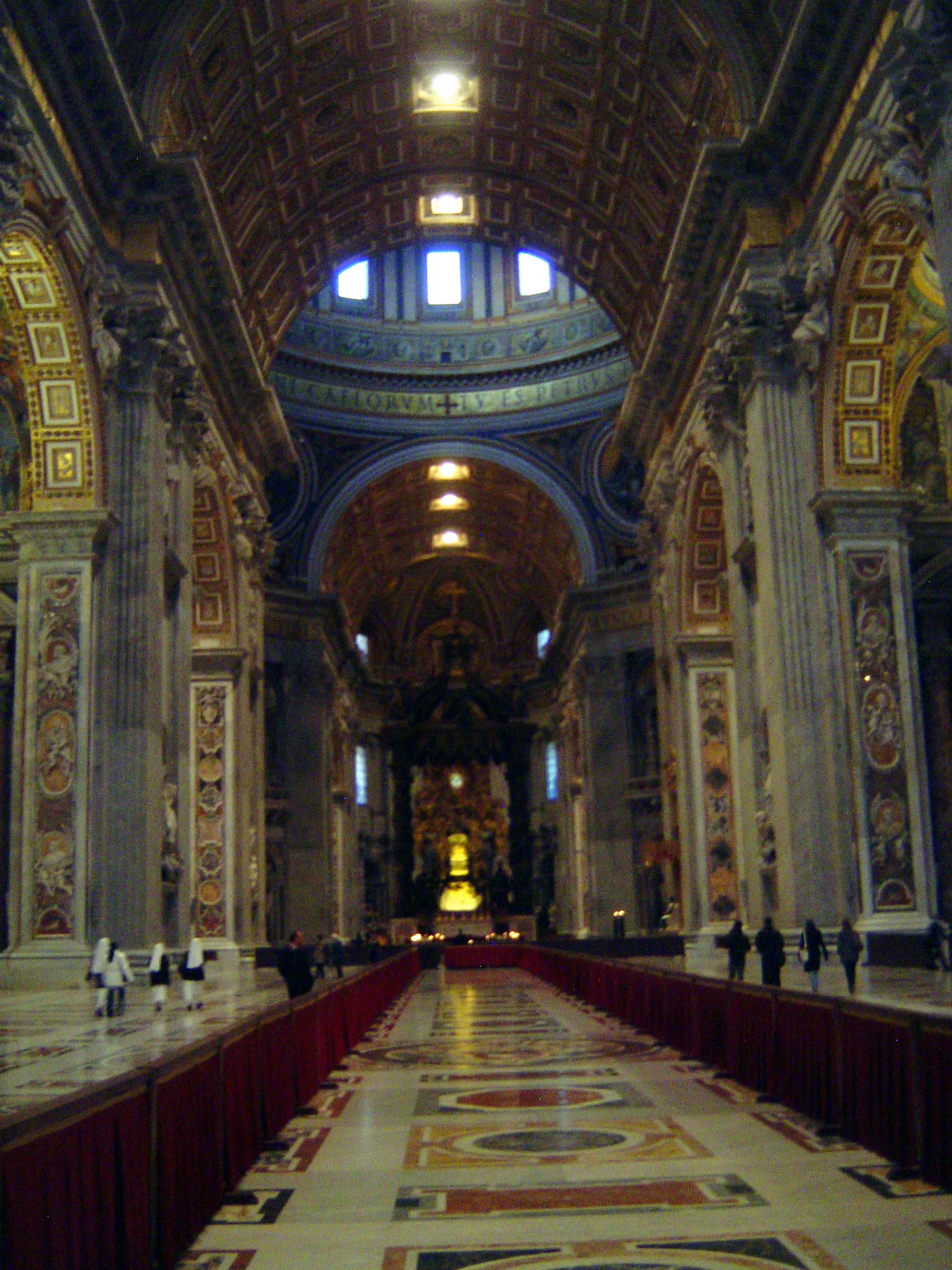 Up a bit closer, the dome begins to appear, as some have said, like the drum and dome of the Pantheon elevated into the sky on four immense