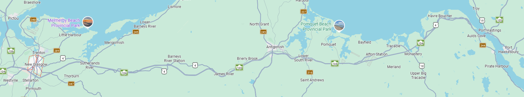 Time to move 70 miles more, this time from New Glasgow to Canso Strait, that ribbon of water separating Cape Breton Island from the rest of