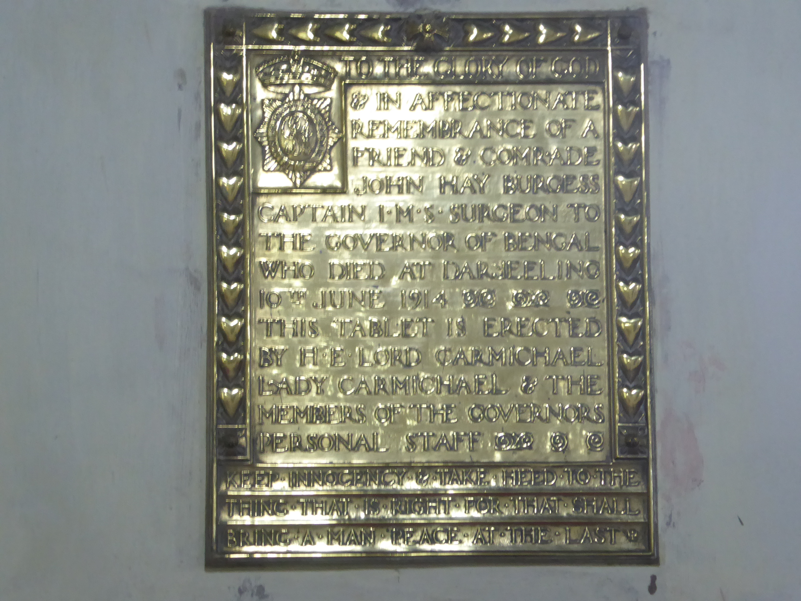 Who else is remembered, besides tea planters? Civil servants, of course. Here's a memorial to Governor Thomas Gibson-Carmichael's surgeon, w