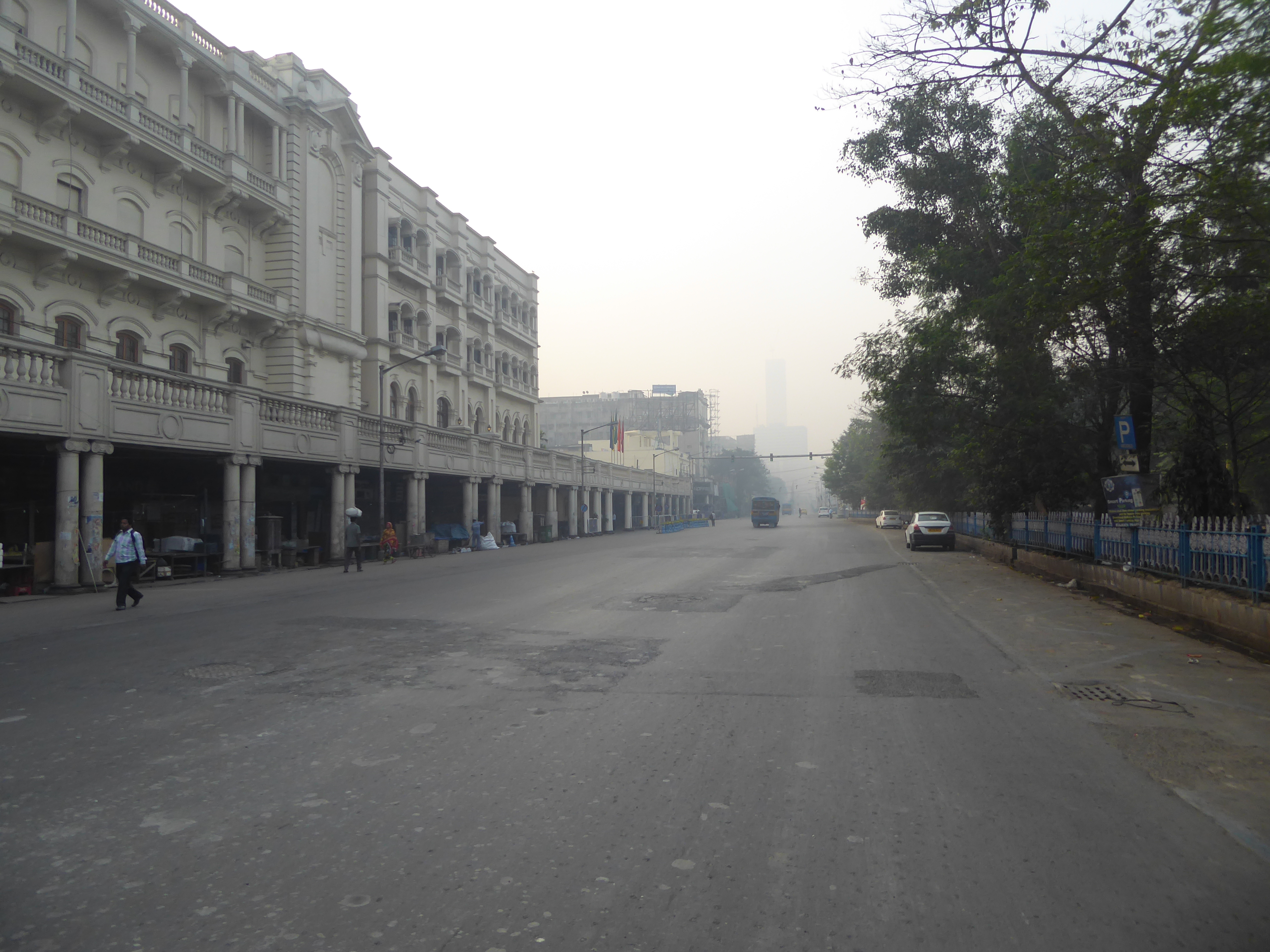 Just as the Great Eastern Hotel was reduced to a facade hiding a new hotel, so, too, the old Grand Hotel, shown here very early one morning