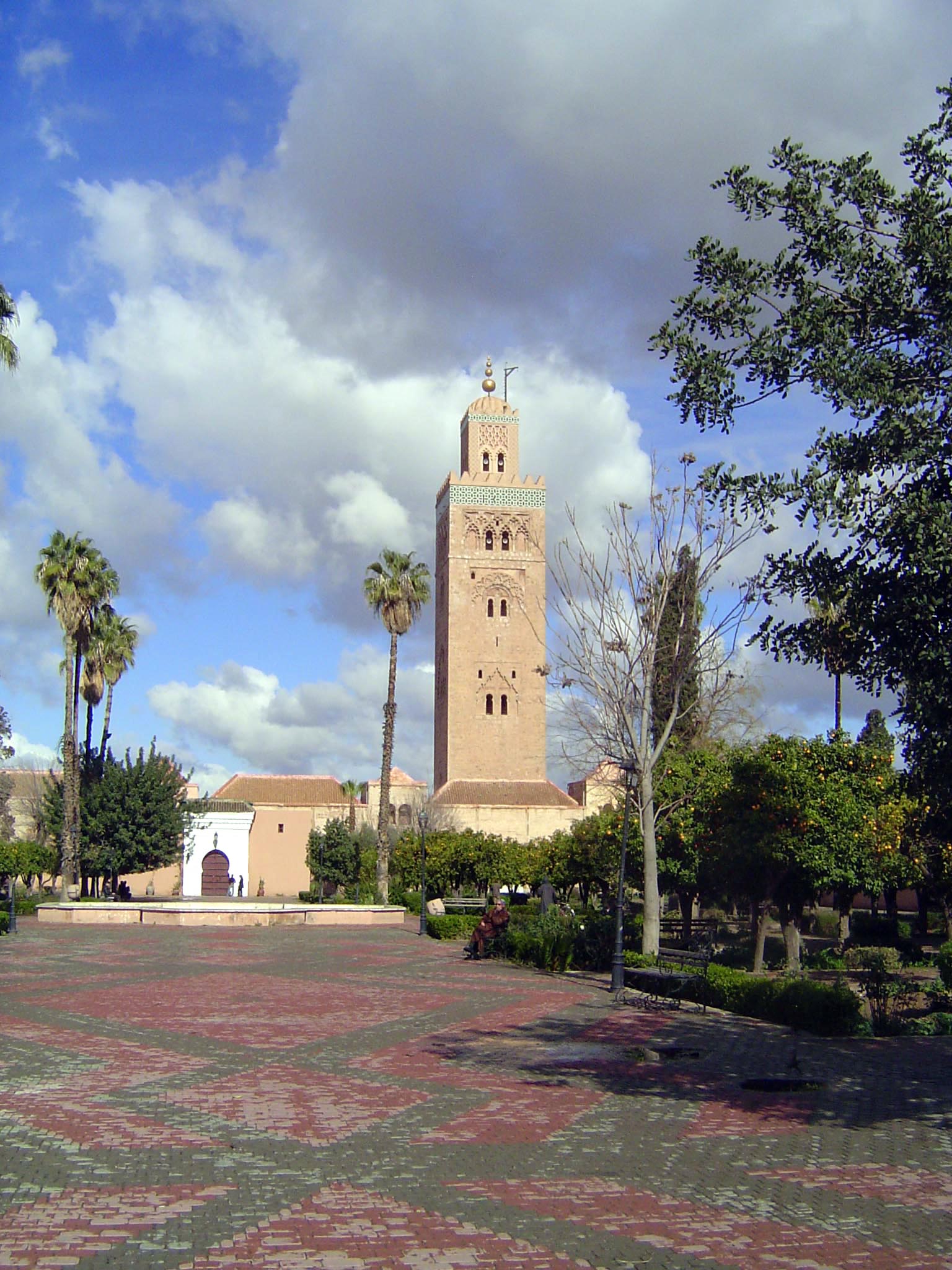 The most celebrated mosque is the Koutoubia, the mosque of the booksellers, from the late 12th Century. If it looks faintly familiar, that m