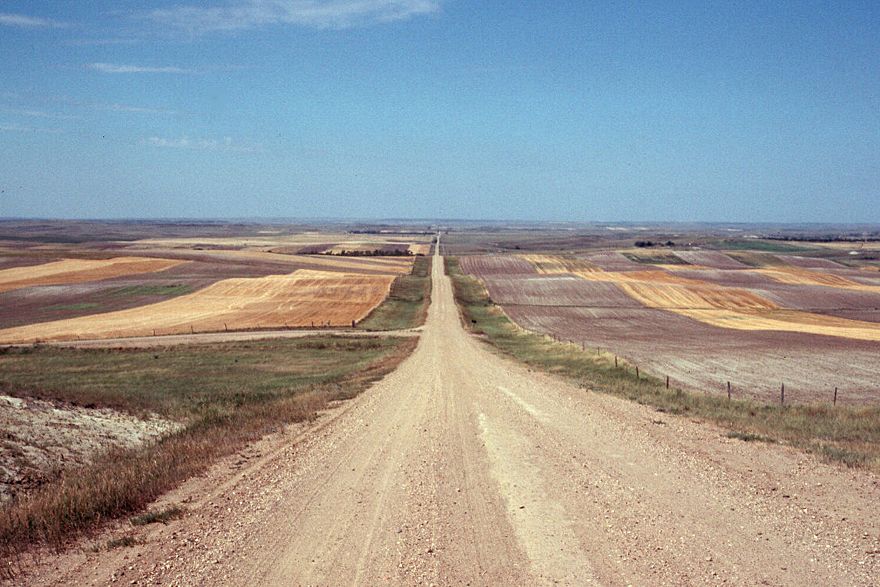 We're just east of the badlands here. The country doesn't look especially dry, but the pattern of fallow and stubble is a reminder of the dr