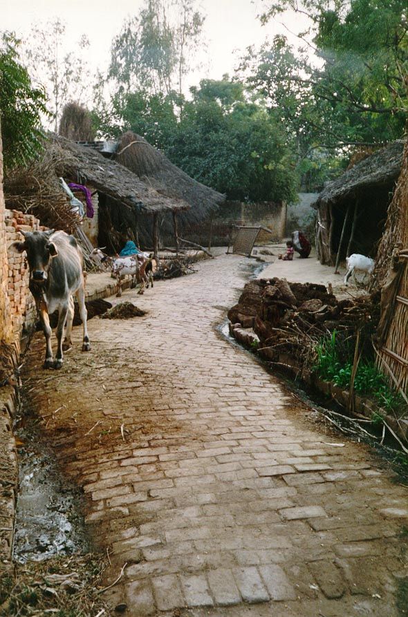 This village alley may not seem much changed, but the brick path was one of the accomplishments of the development project, and it replaced