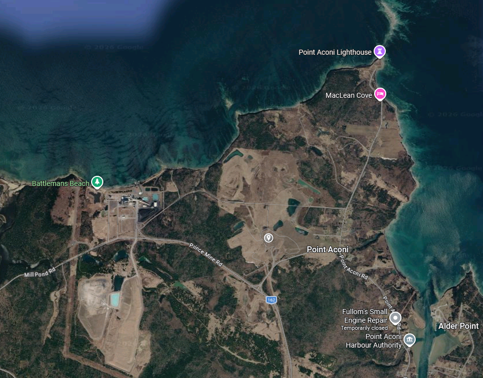 It was here, at the pin.  The mine was intended to supply fuel for the nearby Point Aconi Power Plant by the green pin just like the Phalen