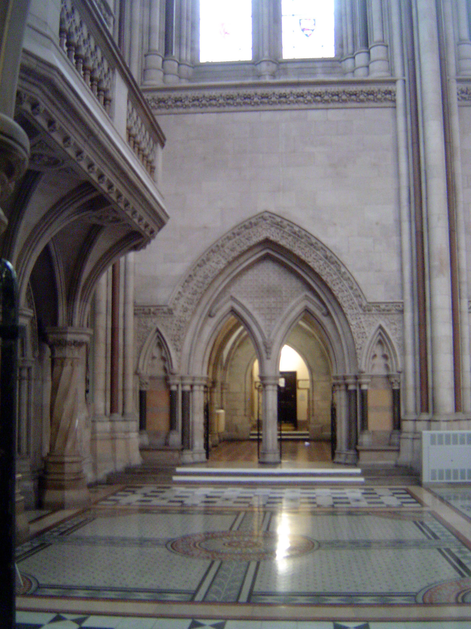 A cross view of the far end of the hall. Street got his polychromatic floor mosaic, but not the mosaic he wanted on the walls. Norman Shaw,