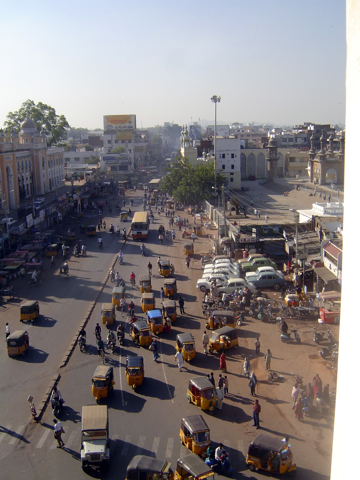 The view south; the open area on the right flanks Mecca Masjid, the city's chief mosque and the work of Sultan Muhammad Qutb Shah V.