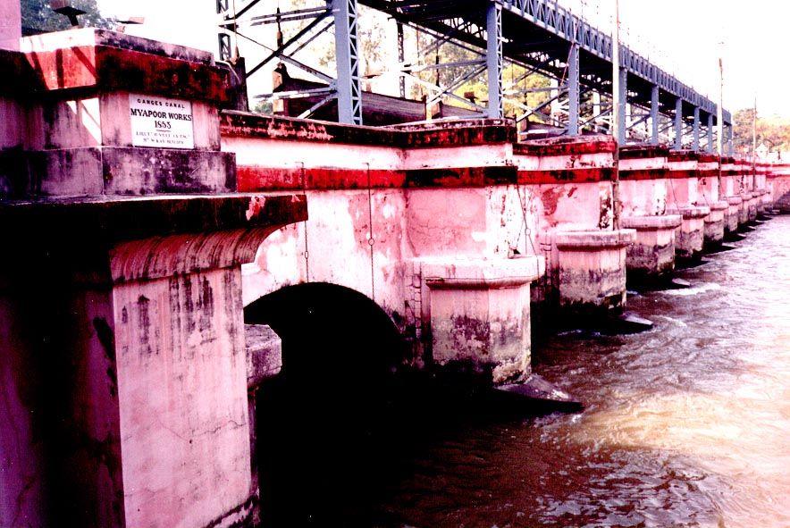 The Ganges Canal was conceived to run from Haridwar to Allahabad but, as built, stopped at Cawnpore Kanpur. Here are the headworks, flamingl