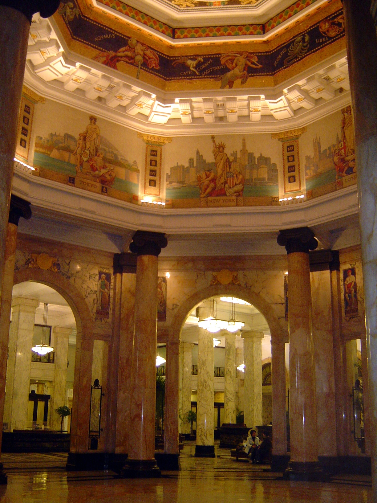 Under the dome, a rotunda of Italian marble. The building rests on 2,600 piles of Oregon pine and was especially reinforced at the corner wi