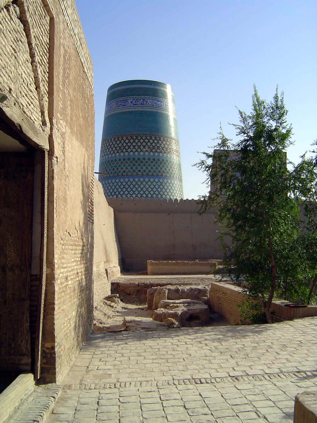 Just inside the gate: a plaza with a view of the Kalta Minaret.
