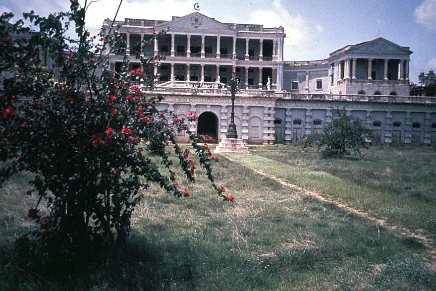 Front view, from the overgrown terrace. Designed by British architects in 1872, Falaknuma was built as a private home by Sir Vikar-ul-Umra,