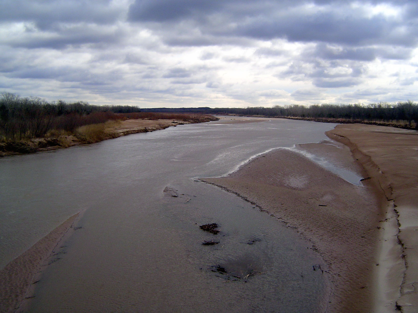 Just south of Wanette, the railroad crossed the Canadian River, here in winter.
