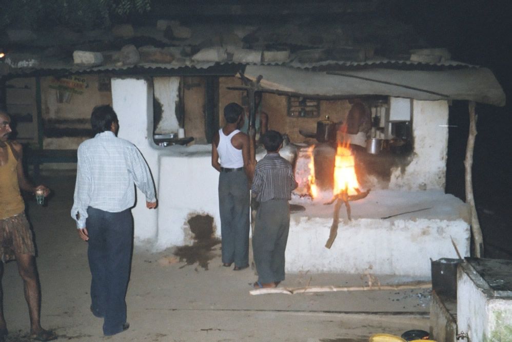On one of them, west of Panna, there is a well-known dhaba, or roadside restaurant. The food's good: specialties are roti for two cents and