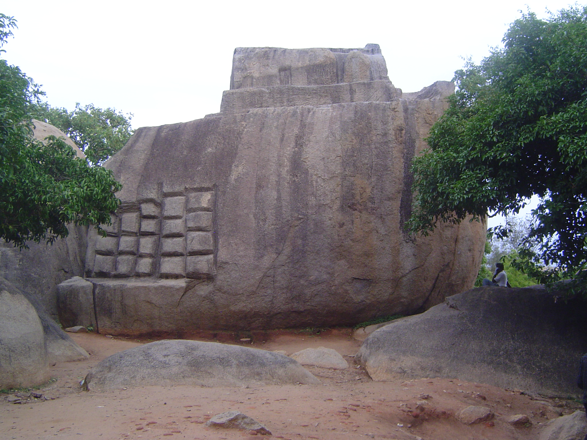 Here, near the Mahishasuramardini Cave, is another example of how a cave was scooped. Work had just been started when it was abandoned.