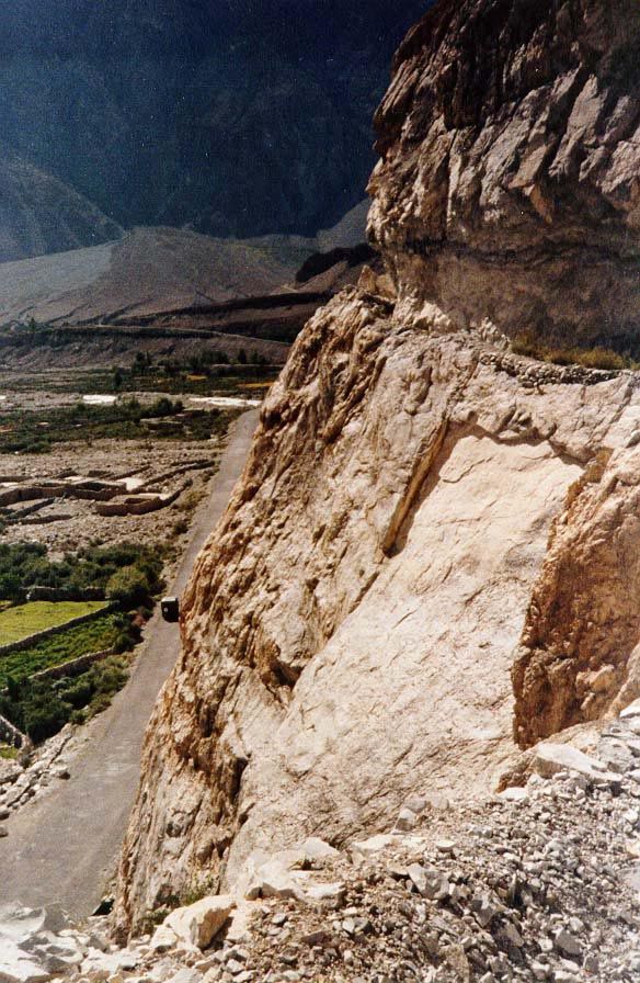 Every now and then, the Hunza villagers bite off more than they can chew. Here, above Pasu, a channel was being cut around a cliff face but
