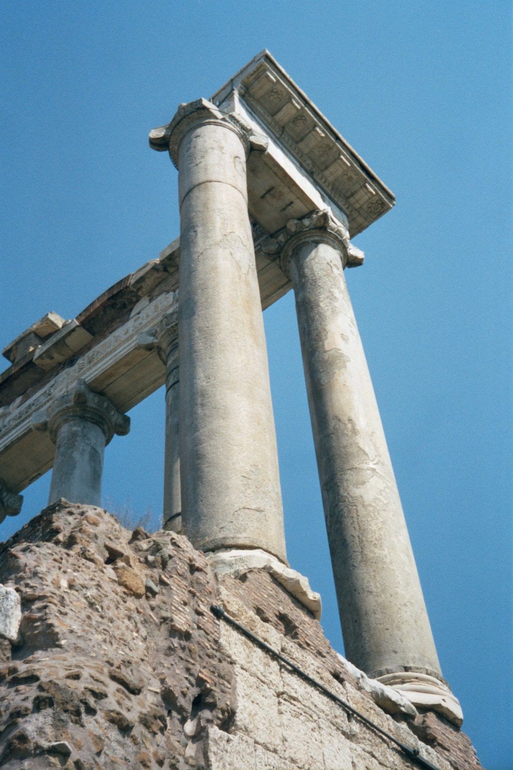 Back in the Roman Forum: the Temple of Saturn, originally built about 500 B.C. was rebuilt several times, most recently in 400 A.D. Columns