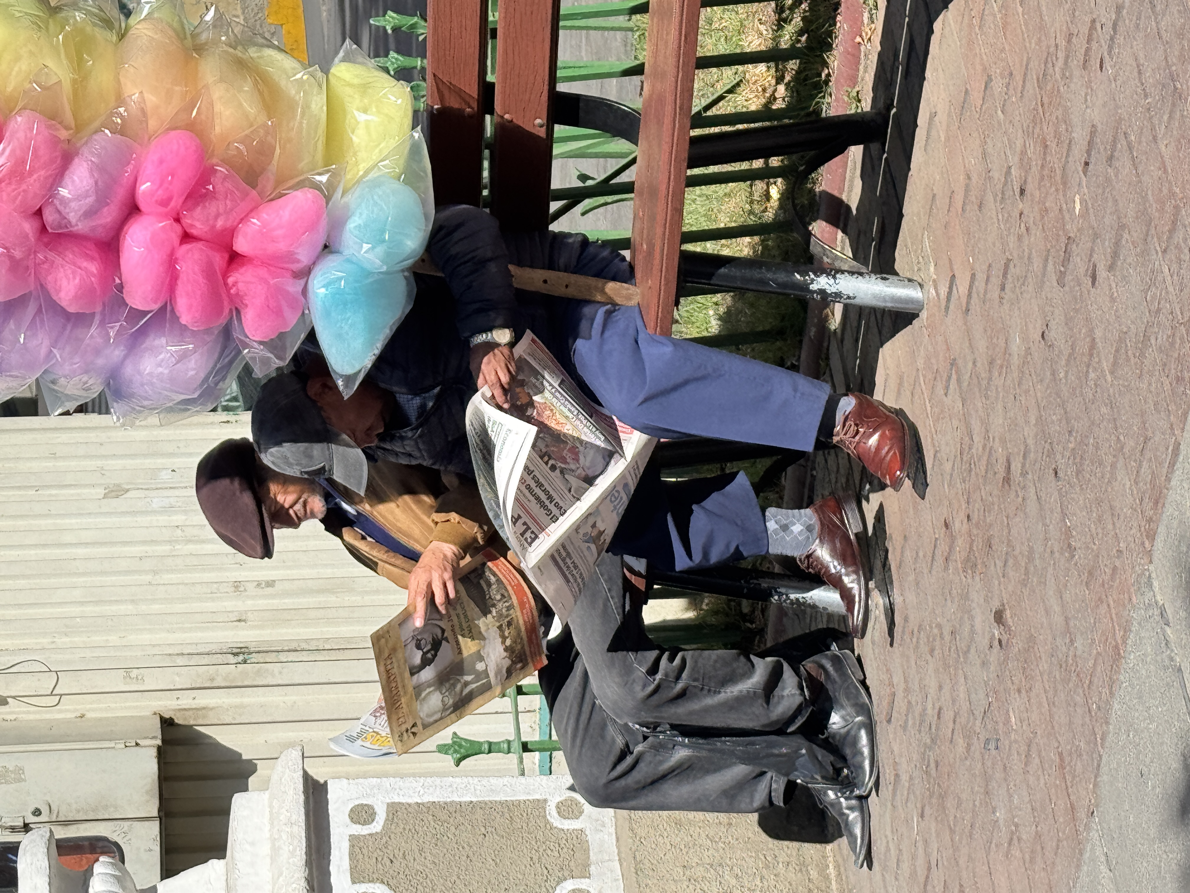 Peaceful place, much quieter than the Plaza Murillo.  The men are holding a once popular means of communication known as a newspaper.