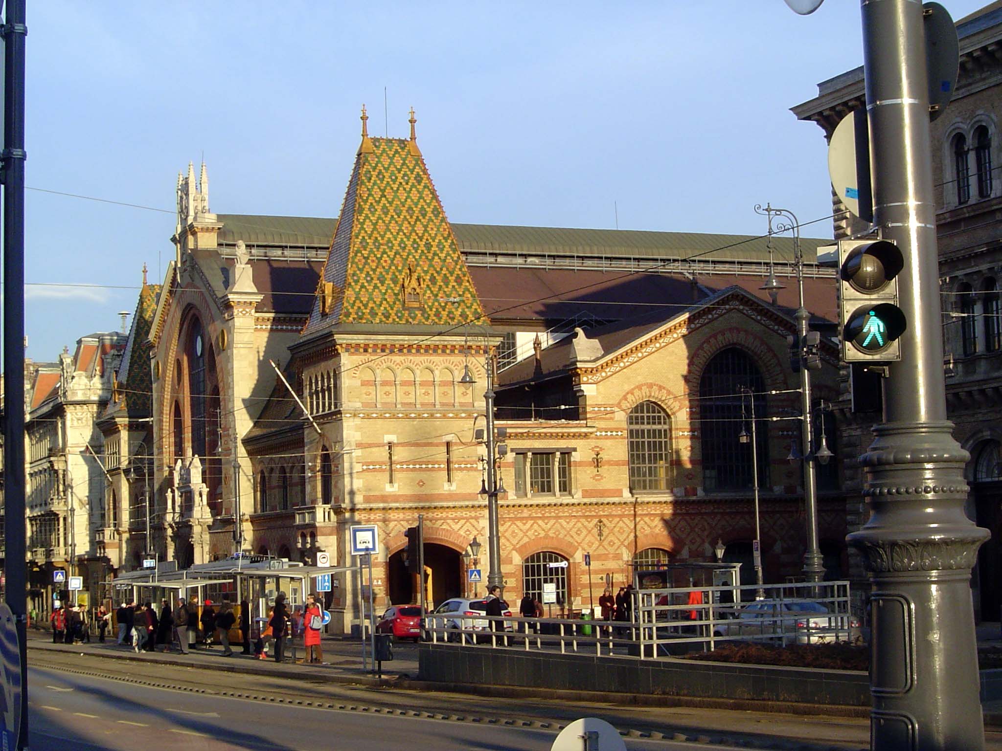 Here's another exotic riverside building, this time downstream at the east end of the Liberty Bridge. It's the Great Market Hall, the result