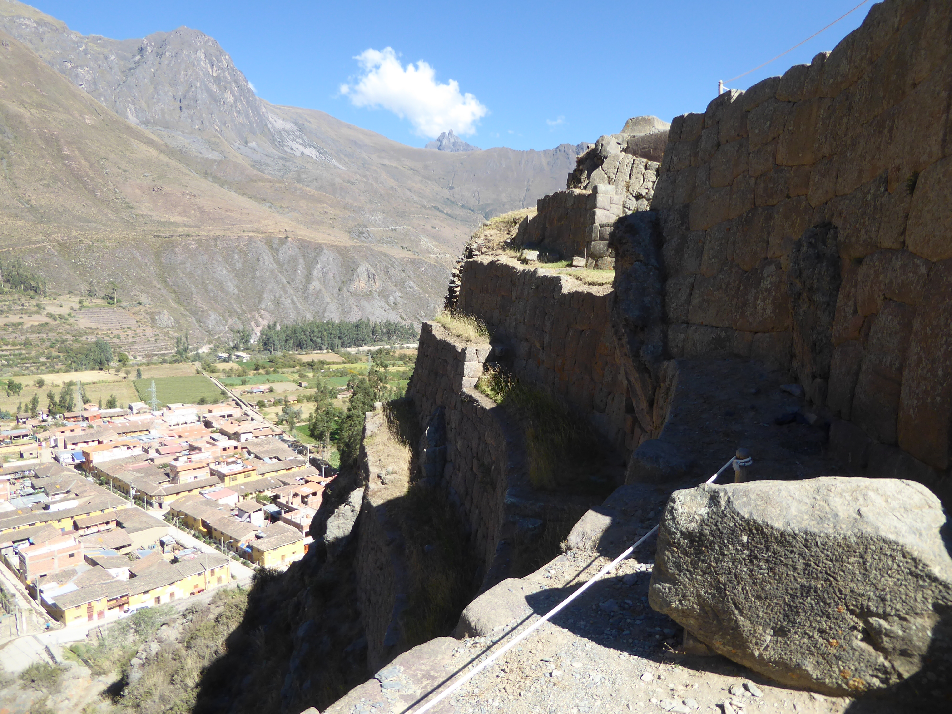 The terraces are behind us, and that's the Urubamba Valley down below. Even conceding that Pachacuti wanted a secure place to lay his head,