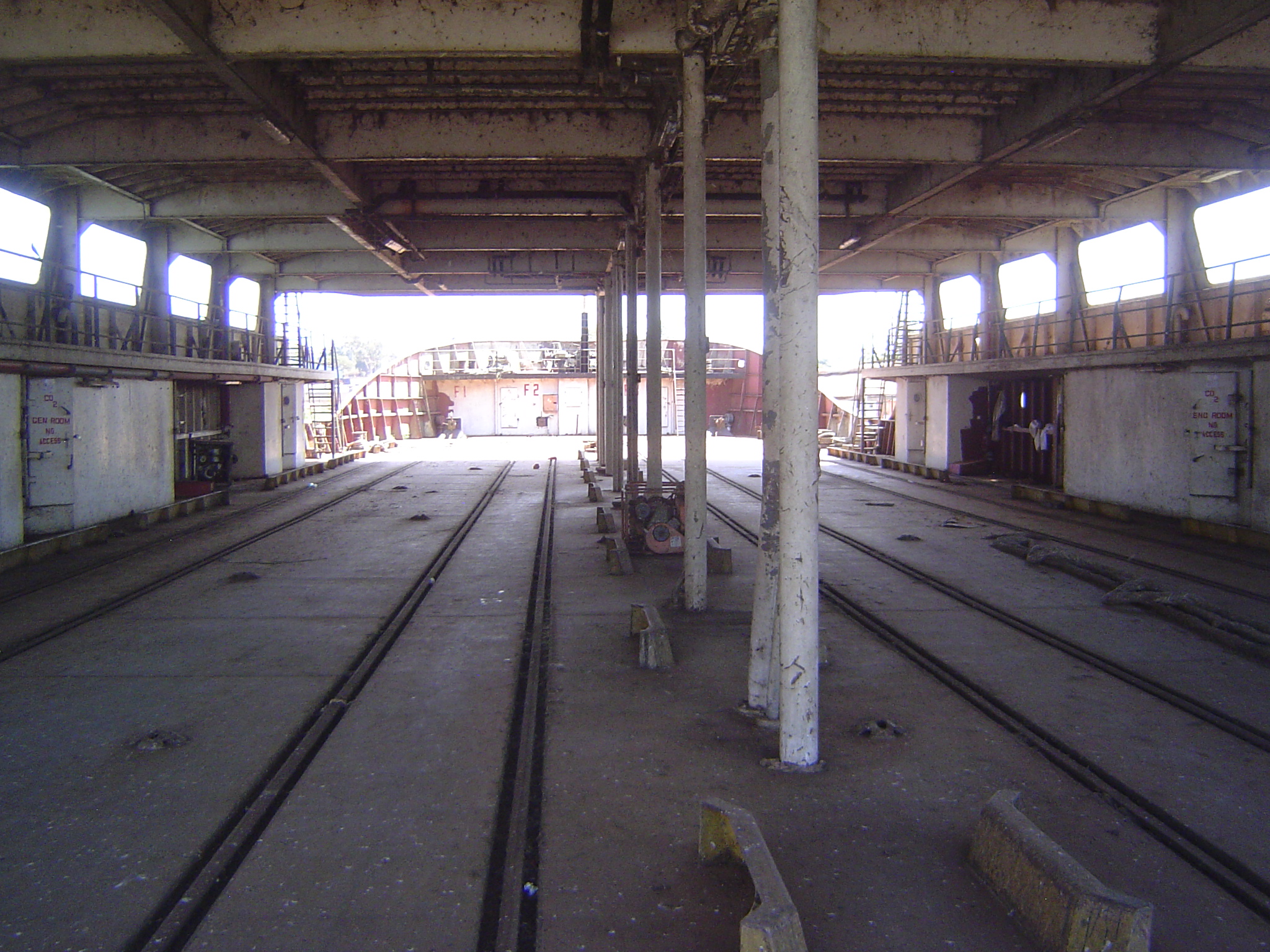 Here's the view in the other direction. Presumably the ship would normally have docked in the other direction so rail cars could roll onto t