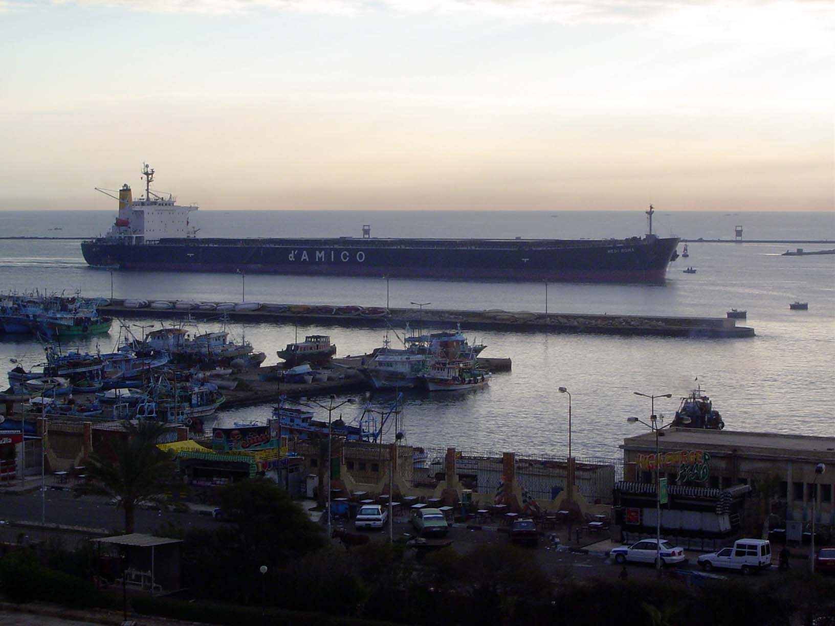 A tanker enters the canal.