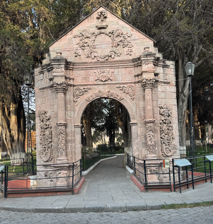 Once attached to a seminary, this gate is now at the entrance to the Mirador del Monticulo park.