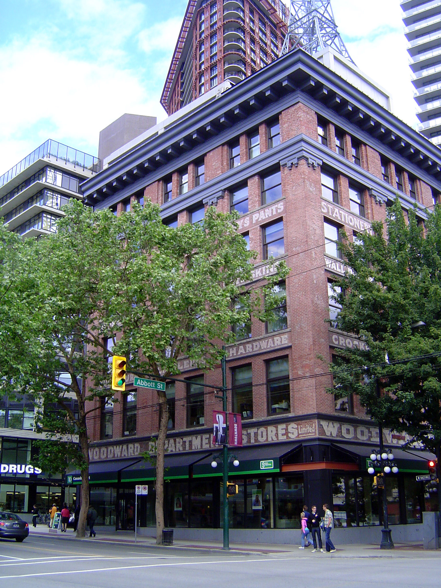 Here's a bit of the old Woodward's, with the tall new building rising behind it.