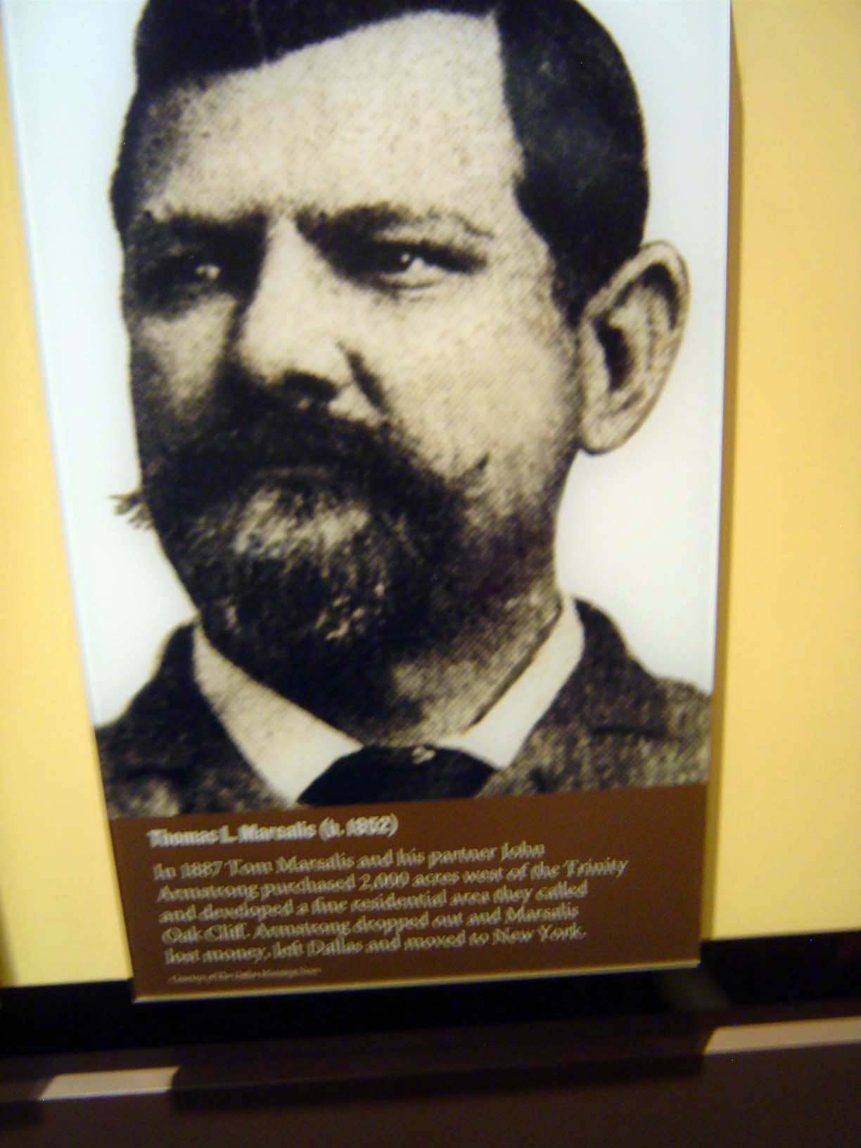 Tom Marsalis was one of the two men who promoted Oak Cliff. His partner, John Armstrong, sold out when Marsalis decided to raise the price o